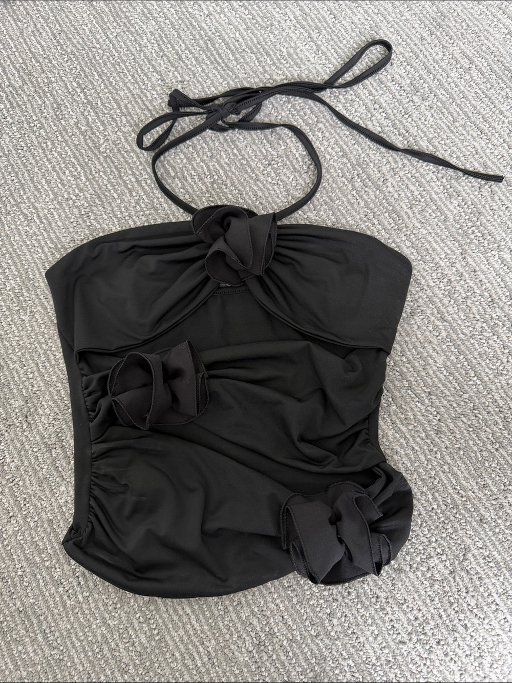 Black Floral Accent Strapless Swimdress